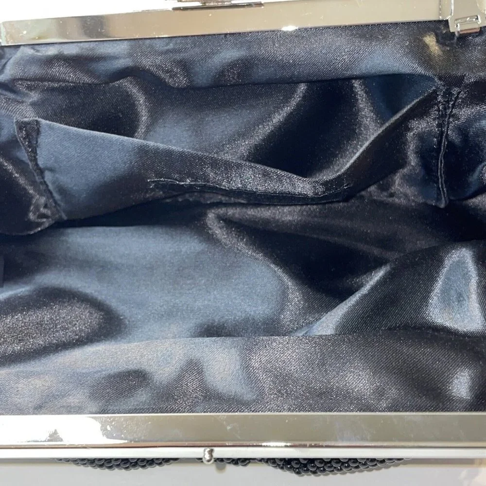 Jessica McClintock Bow Purse Black Metal Mesh Clutch Evening Bag W/ Strap‎ AL4